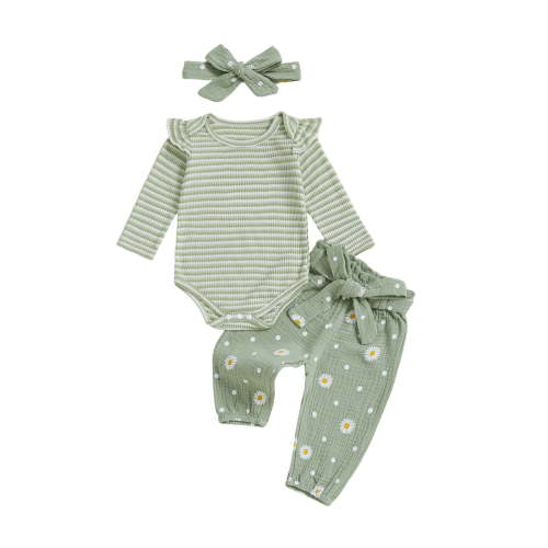 BLVB Newborn Baby Girl Clothes Infant Girl Cute Outfits Long Sleeve Ruffle Romper Floral Pants and Headband Set 0-24 Months