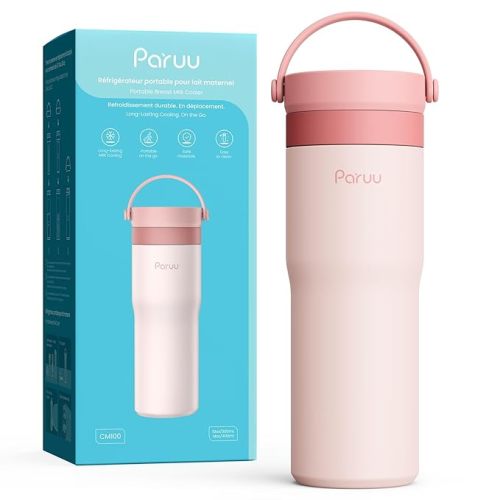 Paruu Portable Breast Milk Cooler, 304 Stainless Steel Breastmilk Chiller for 14–23H Cooling, 10-24oz Breastmilk Storage Container for Travel, Outdoor, New Moms Breastfeeding Essentials, Pink