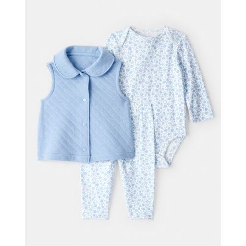 Baby Girl 3-Piece Floral Vest Outfit Set - Blue - Carter's | Carter's