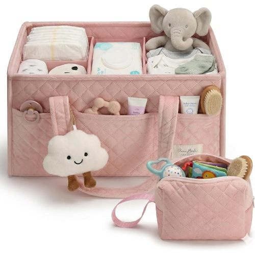 Baby Diaper Caddy Organizer, Baby Basket Shower Gift, Portable Changing Table Basket, Postpartum Caddy & Tote Bag Pouch, Newborn Boy & Girl Nursery Essentials Registry, Car Diaper Organizer