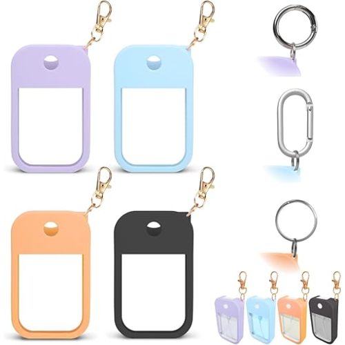 4 PCS Soft Silicone Case for Touchland Power Mist (1FL. OZ./30 mL), Protective and Stylish Case with Keychain Compatible with Touchland Hand Sanitizer Spray (Purple/Blue/Orange/Black)