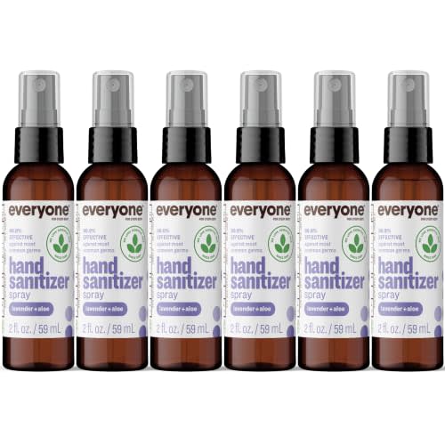 Everyone Hand Sanitizer Spray, 2 Fl Oz (Pack of 6), Lavender and Aloe, Made with Sugarcane Derived Alcohol with Essential Oils, 99% Effective Against Germs TSA friendly