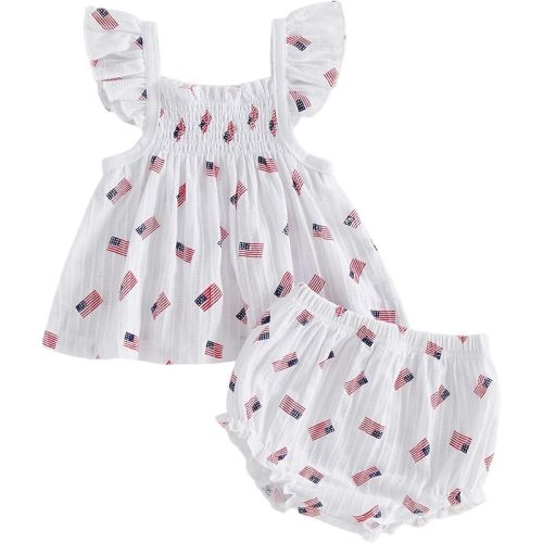 Mubineo Baby Girl Summer Clothes Cute Ruffle Tops Dress Shorts Outfits Set Infant Toddler Shirt Bloomers Princess Outfit