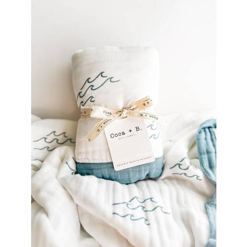Simple Wave Bamboo Blanket - Ocean Nursery Decor | 6 Layers – Coca + B.
