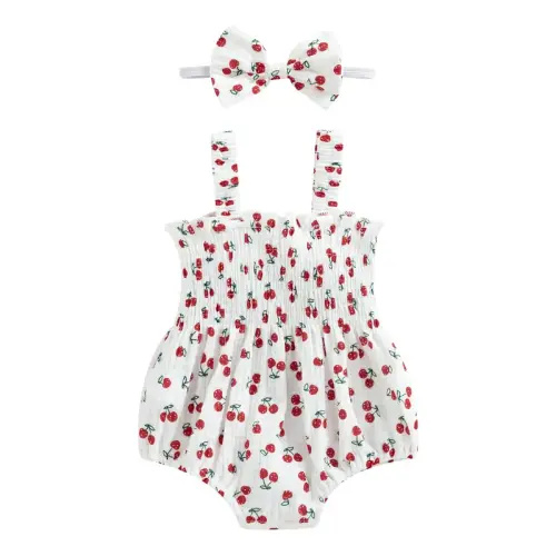Infant Baby Girl Summer Outfit Sleeveless Halter Romper Cherry - TikTok Shop