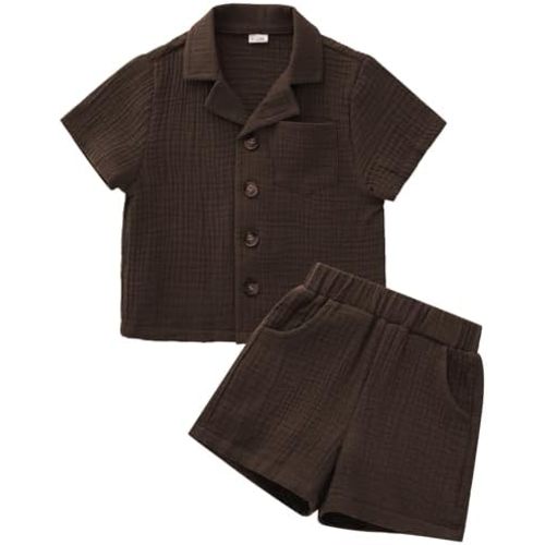 SALNIER Toddler Baby Boy Summer Outfit Set Cuban Shirt Shorts