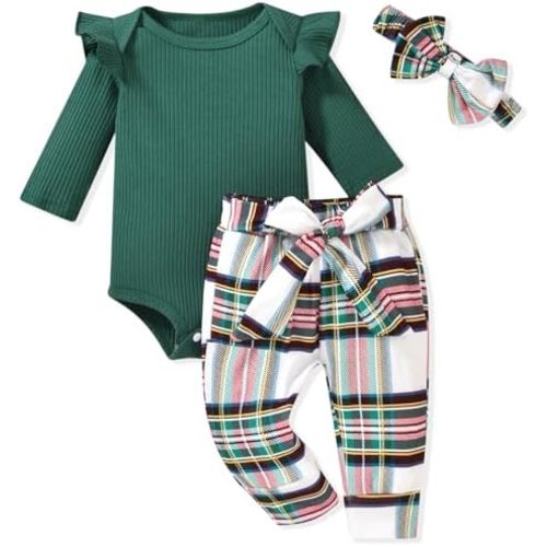 Aalizzwell Preemie Newborn Infant Baby Girls Clothes Ribbed Romper Bodysuit Pants Set Fall Winter Outfits