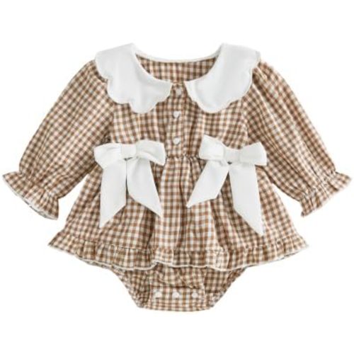 Baby Girl Clothes Fall Plaid Bow Long Sleeve Bubble Romper Dress
