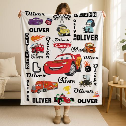 Lightning McQueen Blanket - Custom Name, Soft Kids Throw