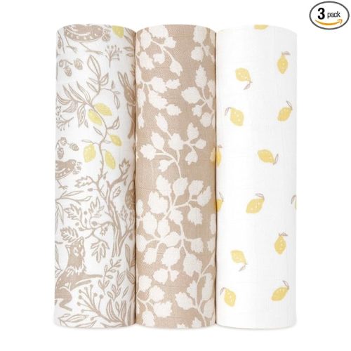 aden + anais Silky Soft Swaddle Blanket, Boutique Muslin Blankets for Girls & Boys, Baby Receiving Swaddles, Ideal Newborn & Infant Swaddling Set, Perfect Shower Gifts, 3 Pack, Natural Woodland
