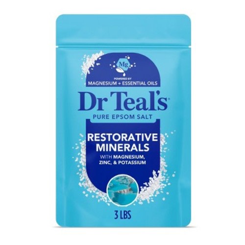 Dr Teal's Epsom Salt Magnesium Soak Restorative Minerals with Potassium & Zinc - 3lbs: Paraben-Free, Fresh Scent, Gusseted Bag