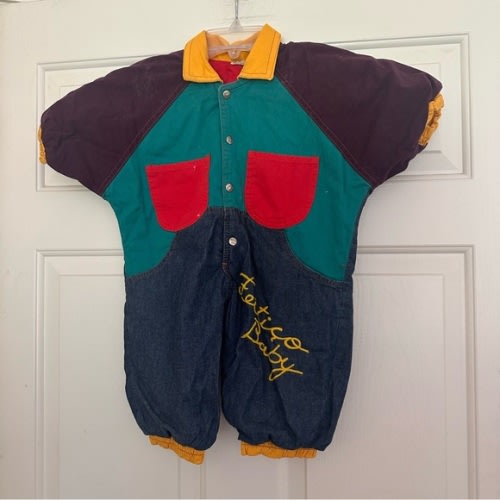 Vintage Retro 1980s 80s Colorful Baby Romper Embroidered Detail 12 18 24 Mos