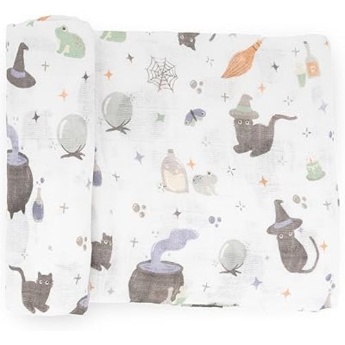 Little Unicorn Premium Cotton Swaddle Baby Blanket | Breathable Fabric | for swaddling, Play, Nursing & More (Cats and Cauldrons)