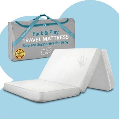 3 Inch Foldable Travel Pack n Play Mattress Pad with Bag Waterproof Portable Mini Crib Mattress Memory Foam Topper Playard Accessories Case Included