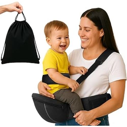 Baby Carrier with Hip Seat – Adjustable Waistband, Safety Harness & Storage Pockets – Detachable Shoulder Strap – Foldable Design for Newborns & Toddlers – Comfortable & Compact