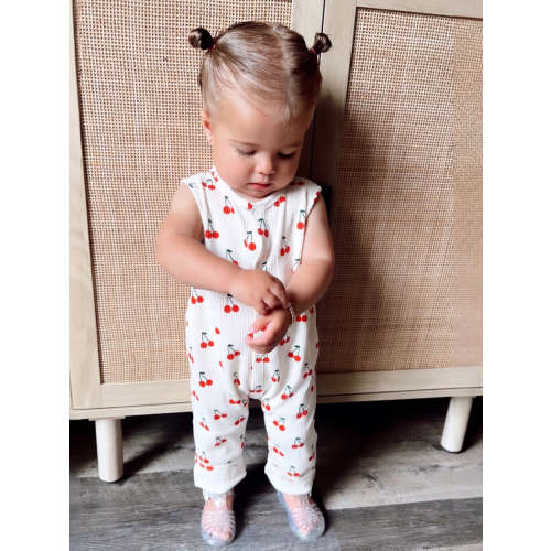 Organic Waffle Easy Romper, Cherries