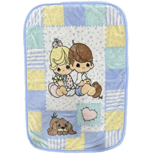 Vintage Rare Deluxe Precious Moments Baby Crib Blanket Girl Boy Just Precious Puppy Dog Luxury Plush Minky Throw 30" x 45" 2002
