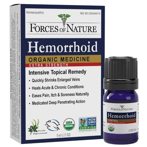 Forces of Nature Hemorrhoid Control Extra Strength, Organic Homeopathic Medicine with Witch Hazel, Horse Chestnut, and Soothing Essential Oils for Itching, Swelling & Discomfort, 5ml (0.17 fl oz)
