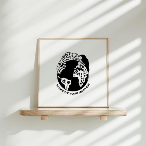 Respect Your Mother - Black + White Feminine Environmentalist Mother Earth Botanical Art Print
