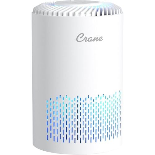 Crane True HEPA Air Purifier for Home, Bedroom, and Dorm Room, Up To 150 Sq Ft Small Air Purifier for Dust, Smoke, Dander, Bedroom Essentials, Features 4-8 Hour Timer, Night Light, Aroma Tray