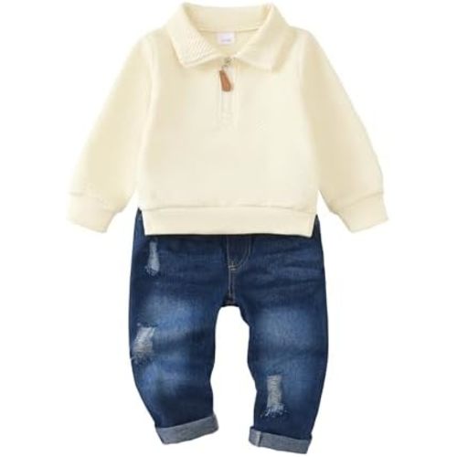 Toddler Baby Boy Clothes Fall Winter Outfits Infant Long Sleeve Shirt Jeans Sets Casual Kids Clothes for Boys 12M-5Y