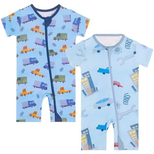 GUISBY Baby Rayon of Bamboo Short Sleeve Footless Zipper Romper 2 Pack