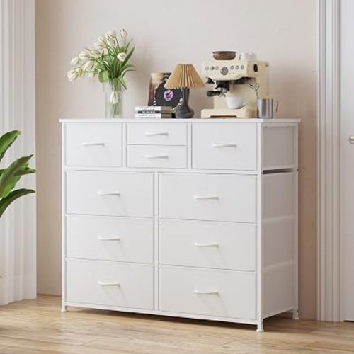 LUMTOK 10 Drawers Dresser for Bedroom,Chest of Drawers for Closets,White