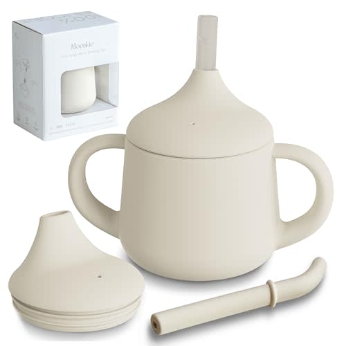 Moonkie Silicone Baby Sippy Cups | 3 Stages Training Cup Straw Cup for Infants Toddlers and Kid | 4 oz 1Pack