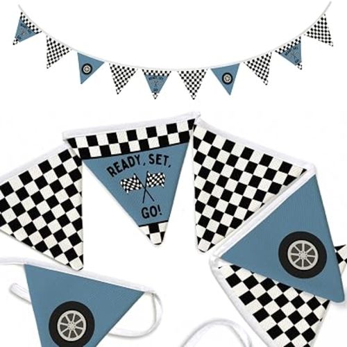 Race Car Room Decor Blue Racing Banner Ready Set Go Garland Flags