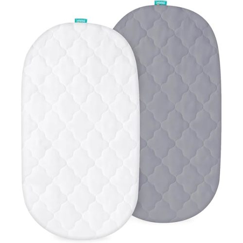 Biloban Waterproof Bassinet Mattress Pad Cover(15"x30"), 2 Pack, Ultra Soft Microfiber, Quilted Bassinet Mattress Protector Fit for Fisher-Price Soothing Motions Bassinet Mattress, White & Grey