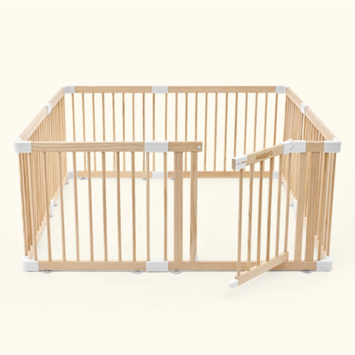 HARPPA Wooden Baby Gate Playpen | Non-Toxic Foldable DIY Adjustable Play Yard for Infants & Toddlers – Natural Finish Baby Fence for Small & Large Spaces
