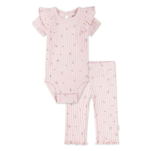 Huggies Baby Girl Printed 2pc Organic Cotton Bodysuit and Pant Set, Sizes NB-9M