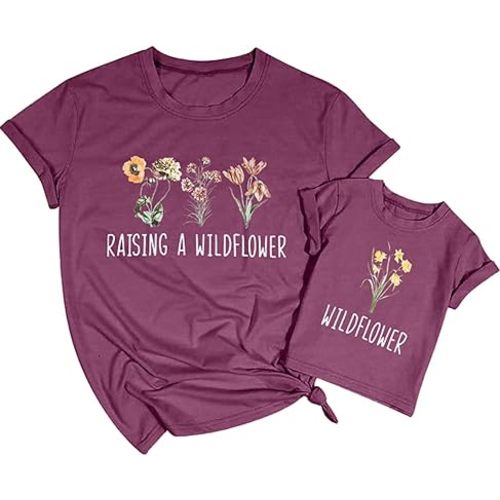 LOTUCY Raising A Wildflower Shirt Mom Toddler Matching Tshirt Mommy and Me Matching Tee Mother Daughter Son Mama Mini Outfit