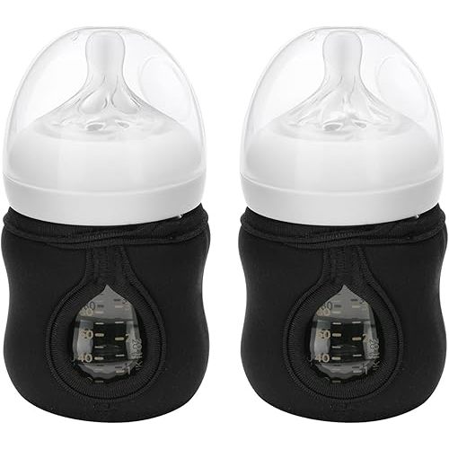 Beautyflier 4oz Glass Baby Bottle Sleeve Covers, Reusable Insulator, Heat/Cold Retention Neoprene Holder for Philips Avent (Black, 2PCS)