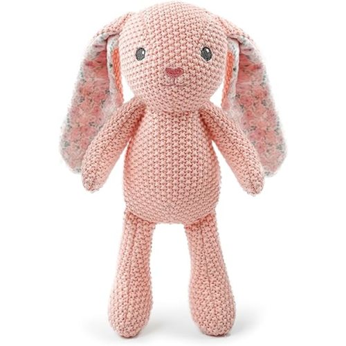 Realistic Buuny Stuffed Animals, 11 inch Crochet Stuffed Animal Toys for Babies, Birthday and Easter Gifts for Girls and Boys, Knitted Cute Toy and Soft Cotton Plush Pink Rabbit Toys