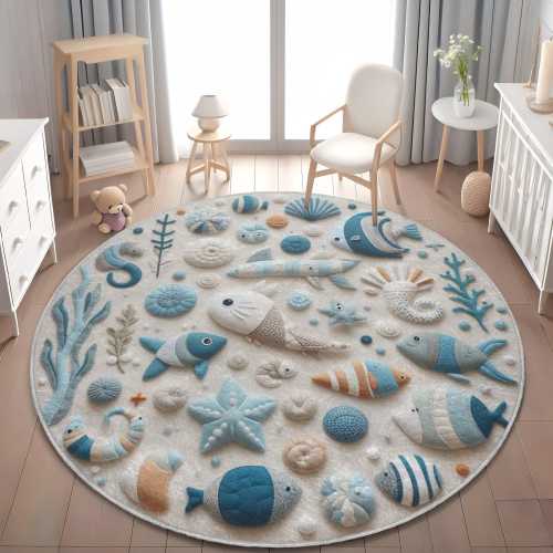 Sea Animals Nursery Rug: Washable Ocean Kids Room Decor