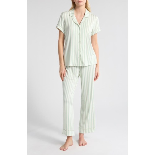 Moonlight Eco Crop Pajamas - XL in Green Sigh Medium Stripe