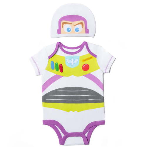 Disney Toy Story Baby Boys' 2-Piece Cosplay Bodysuit and Hat Set White Purple Buzz