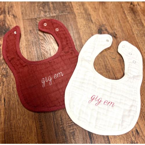 Gig Em Muslin Baby Bibs