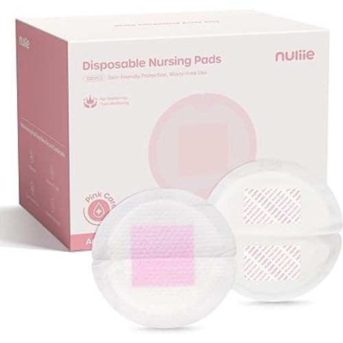 Nuliie Skin-Friendly Pink Core Nursing Pads 200 Count, Disposable Breast Pads for Breastfeeding, Gentle & Comfortable, Leakproof, Individually Wrapped