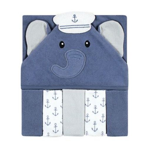 Hudson Baby Infant Boy Hooded Towel and Five Washcloths, Sailor Elephant, One Size