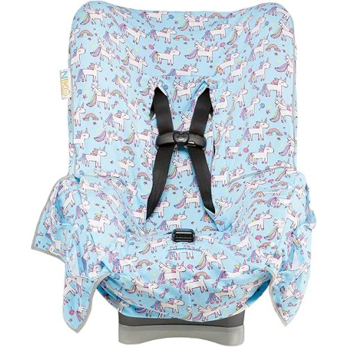 Niko Easy-Wash Children's Car Seat Cover & Liner - 100% Cotton Jersey Blue Unicorn - Fits Most Toddler Car Seats - Universal Fit - Waterproof SEAT Bottom - Machine Wash and Dry