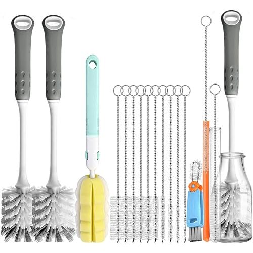 14Pcs Bottle Brush Cleaner Set, Long Handle Bottle Brushes, Sponge Brushes, 3-in-1 Water Bottle Cleaner Brushes and Straw Brushes for Water Bottles, Cups and Straws Cleaning