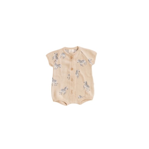 Organic Cotton Knit Jacquard Playsuit in Zebra - Mushroom - FINAL SALE