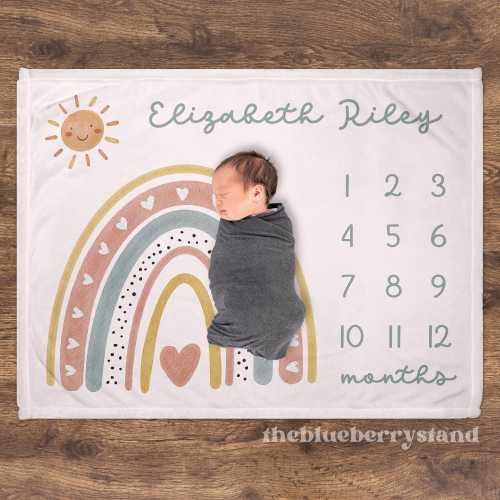 Boho Baby Girl Milestone Blanket Rainbow Baby Blanket Girl Monthly Blanket Baby Growth Blanket Personalized Baby Age Girl Gift Baby Shower