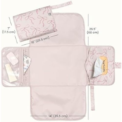 Tiny Twinkle Portable Diaper Changing Pad | Waterproof, Wipeable & Compact Baby Changing Pad for Travel | Smart Wipes Pocket & Organized Storage| Newborn Shower Gift (Bows)