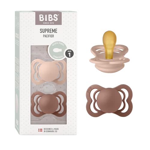 BIBS Pacifiers - Supreme Collection | BPA-Free Baby Pacifier | Made in Denmark | Set of 2 Woodchuck/Blush Color Premium Soothers | Size 0-6 Months