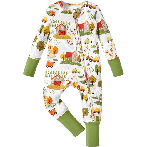 PATPAT Baby Pajama with Bamboo Viscose, Footie Jumpsuit Romper with 2-Way Zipper for Baby Boy Girl Toddler Sleeper Sleepwear
