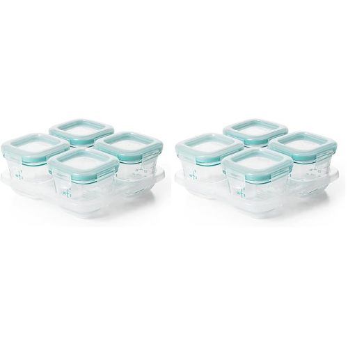 OXO Tot Glass Baby Blocks Food Storage Containers, Teal, 4 oz (Pack of 2)