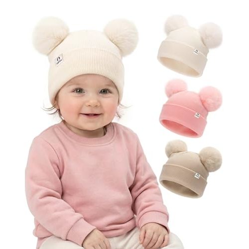FURTALK Baby Beanie Infant Newborn Toddler Winter Hat Double Pom Pom Warm Knit Cap for Girls Boys